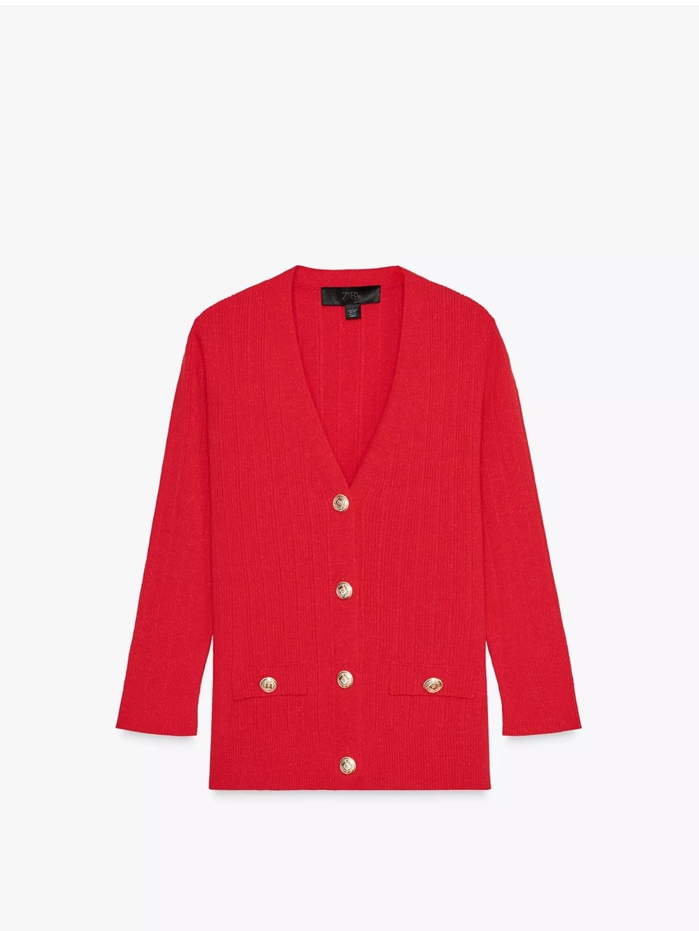 Zara Red V-Neck Button-Front Women's Sweater Cardigan